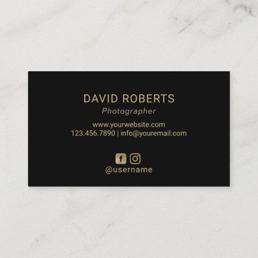 フォトグラファーモダンブラック&金ゴールド写真 名刺 (裏面)