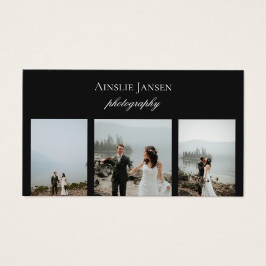 フォトグラファーモダンミニマルブラックビジネスカード (正面)