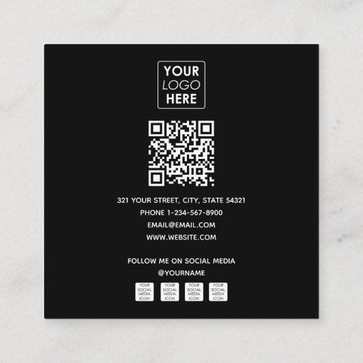フォトグラファーモダンロゴQRコードソーシャルメディア スクエア名刺 (裏面)