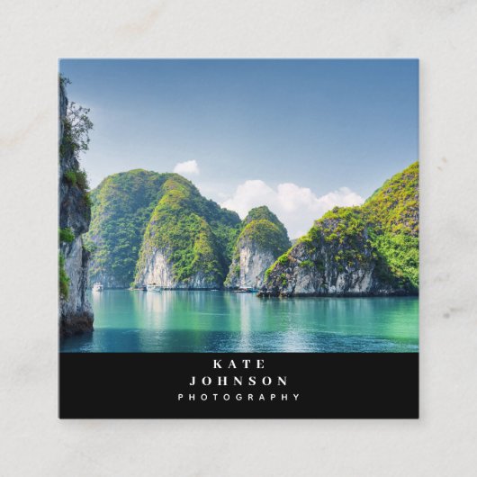 フォトグラファーモダンロゴQRコードソーシャルメディア スクエア名刺 (正面)