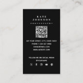 フォトグラファーモダンロゴQRコードソーシャルメディア 名刺 (裏面)