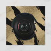 フォトグラファーモダン金ゴールドブラシストローク撮影 スクエア名刺 (正面)