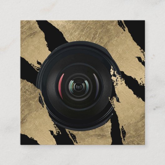 フォトグラファーモダン金ゴールドブラシストローク撮影 スクエア名刺 (正面)