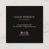 フォトグラファーモダン金ゴールドブラシストローク撮影 スクエア名刺 (裏面)