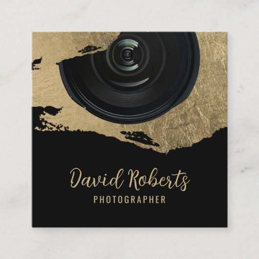 フォトグラファーモダン金ゴールドブラシストローク撮影 スクエア名刺 (正面)