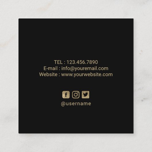 フォトグラファーモダン金ゴールドブラシストローク撮影 スクエア名刺 (裏面)