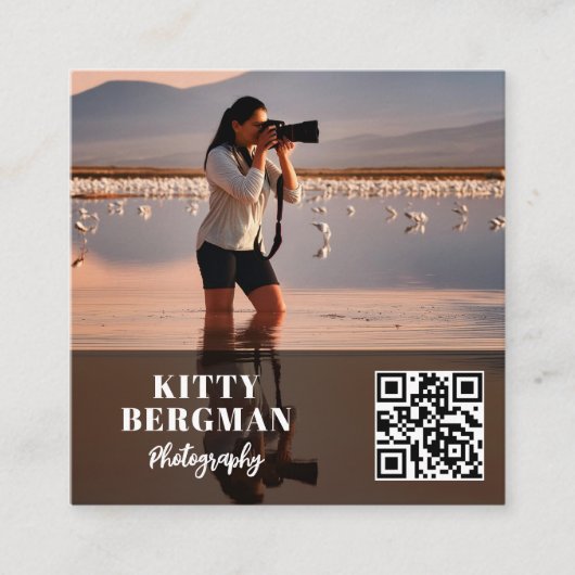 フォトグラファーモダンQRコードソーシャルメディア スクエア名刺 (正面)