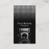 フォトグラファーヴィンテージカメラモダンシルバーシークイン 名刺 (正面)
