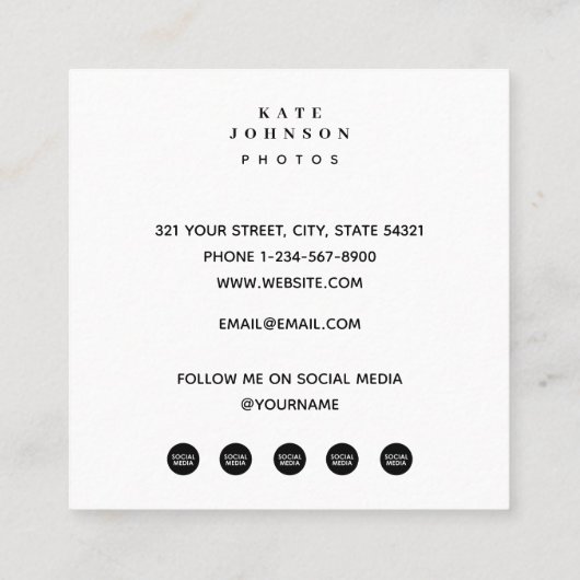 フォトグラファー写真カスタムSocial Mediaアイコン スクエア名刺 (裏面)