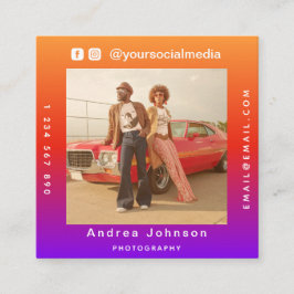 フォトグラファー写真ソーシャルメディアとQRコードモダン スクエア名刺