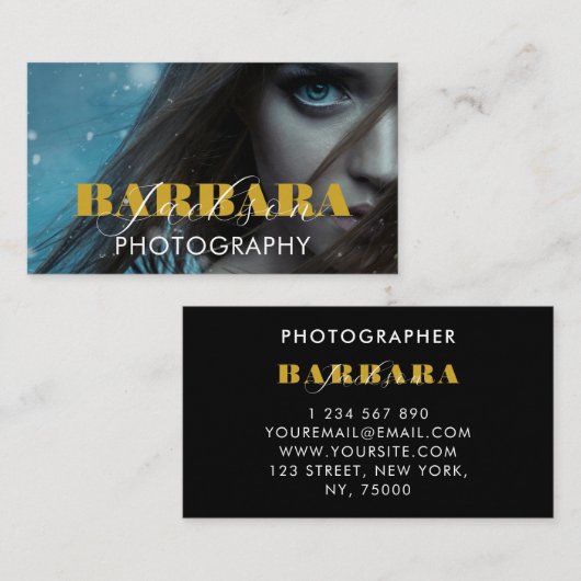 フォトグラファー写真撮影ブラックブルー 名刺 (正面/裏面)