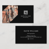 フォトグラファー写真QRコードブラックプロフェッショナル 名刺 (正面/裏面)