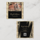 フォトグラファー写真QRコードブラック金ゴールド ユニーク スクエア名刺 (正面/裏面)