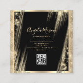 フォトグラファー写真QRコードブラック金ゴールド ユニーク スクエア名刺 (裏面)