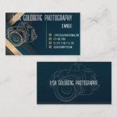 フォトグラファー名刺ティール(緑がかった色)、金ゴールドカスタマイズ 名刺 (正面/裏面)