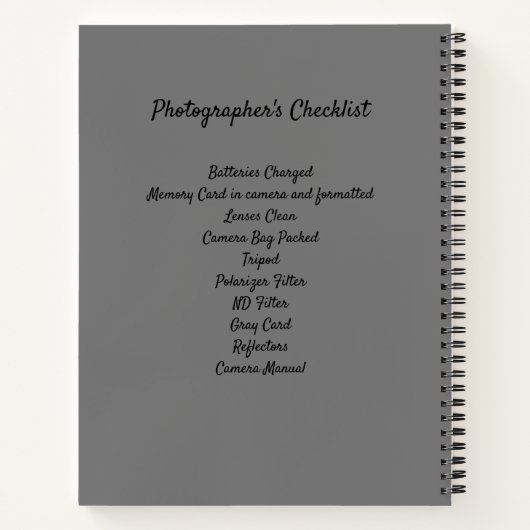 フォトグラファー向けのスパイラルクラスノートブック ノートブック (裏面)