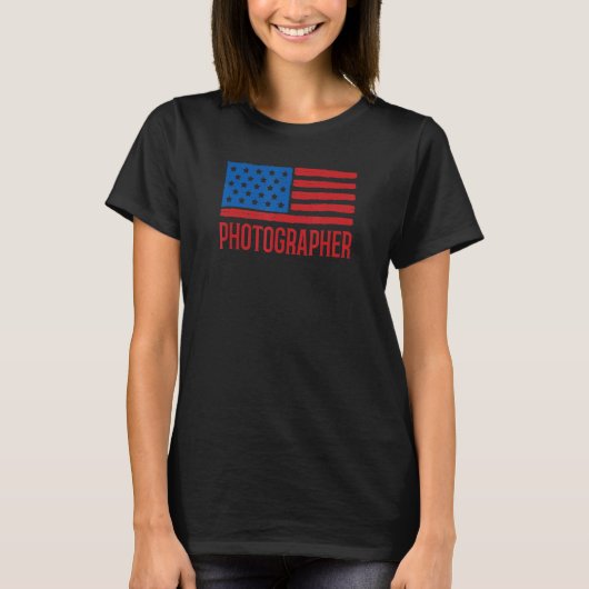 フォトグラファー愛国的なアメリカ国旗7月4日 Tシャツ (正面)