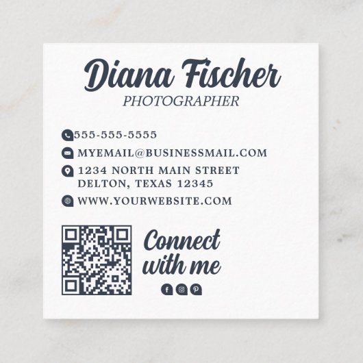 フォトグラファー用グリーンブルーレトロチャームカメラ スクエア名刺 (裏面)