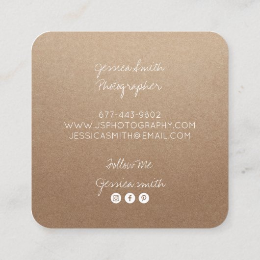 フォトグラファー素朴フォトクラフト紙テクスチャ スクエア名刺 (裏面)
