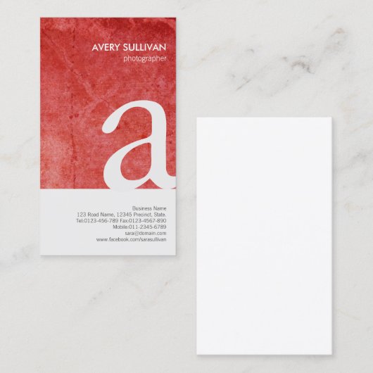 フォトグラファー赤グランジモノグラム名刺 名刺 (正面/裏面)