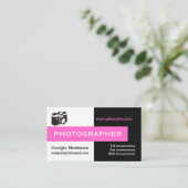 フォトグラファー黒、白、ホットピンクの目を引く 名刺 (スタンド正面)