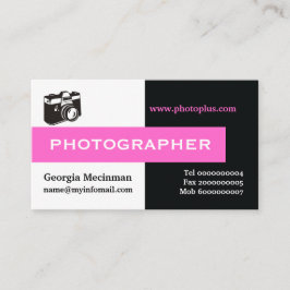 フォトグラファー黒、白、ホットピンクの目を引く 名刺