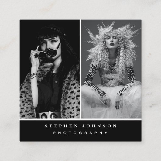 フォトグラファー2写真QRコードソーシャルメディアのアイコン スクエア名刺 (正面)