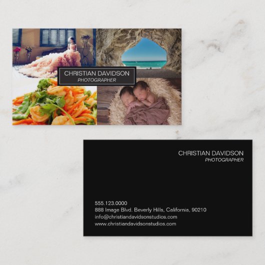 フォトグラファー、カスタマイズ可能、4枚の写真 名刺 (正面/裏面)