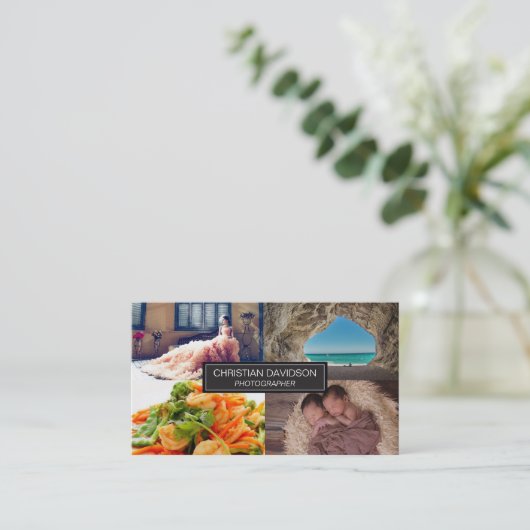 フォトグラファー、カスタマイズ可能、4枚の写真 名刺 (スタンド正面)