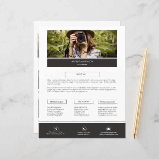フォトグラファーAbout Meページテンプレート (正面/裏面インサイチュ)