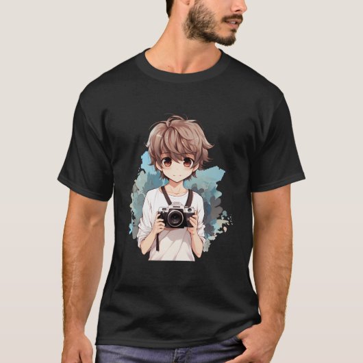 フォトグラファーAnime Boyフォトカメラ Tシャツ (正面)