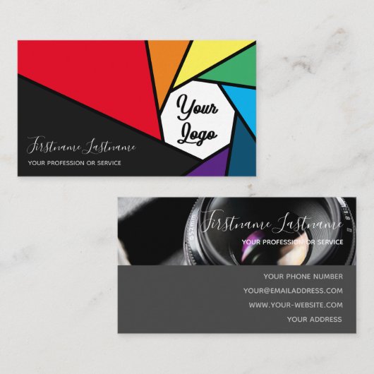 フォトグラファーBのレインボーカラーカメラの絞り 名刺 (正面/裏面)