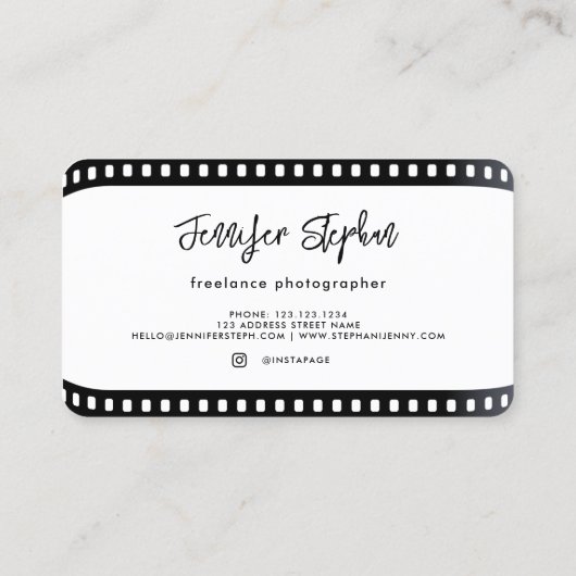 フォトグラファーFilmRoll写真QRコードイニシャル ユニーク 名刺 (裏面)