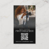 フォトグラファーInstagramインフルエンサーQRコードブラック 名刺 (正面)