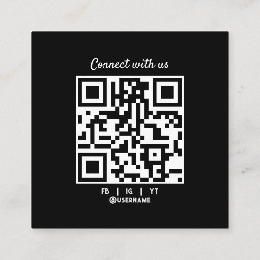 フォトグラファーQRコードカスタムフォトブラックシック スクエア名刺 (裏面)