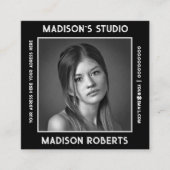 フォトグラファーQRコードカスタムフォトブラックシック スクエア名刺 (正面)