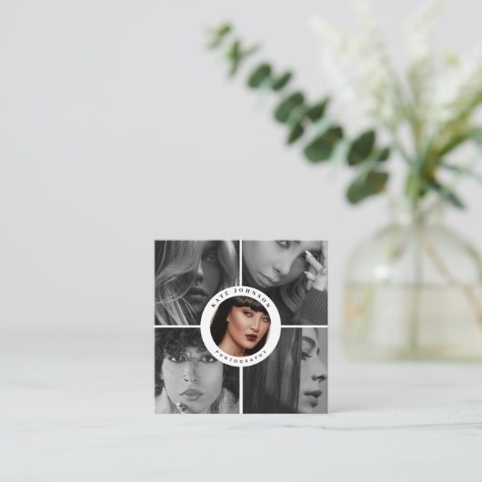 フォトグラファーQRコードソーシャルメディアのアイコン写真 スクエア名刺 (スタンド正面)