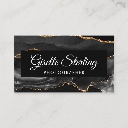 フォトグラファーQRコードブラック金ゴールドアガテラグジュアリールクセ 名刺 (正面)