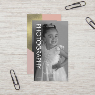 フォトグラフィービジネスの色ブロック模様の箔押しデザイン 名刺