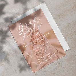 フォトグラミニマルードパーティーモダン書道ピンク 招待状