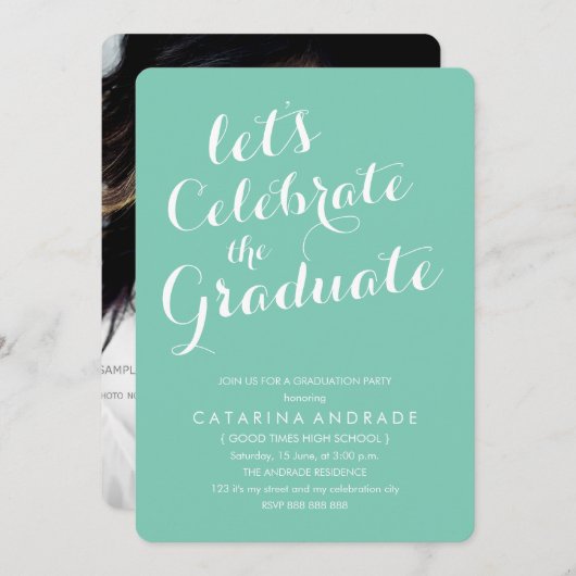 フォトグラモダンジャルパーティーアクアホワイト 招待状 (正面/裏面)