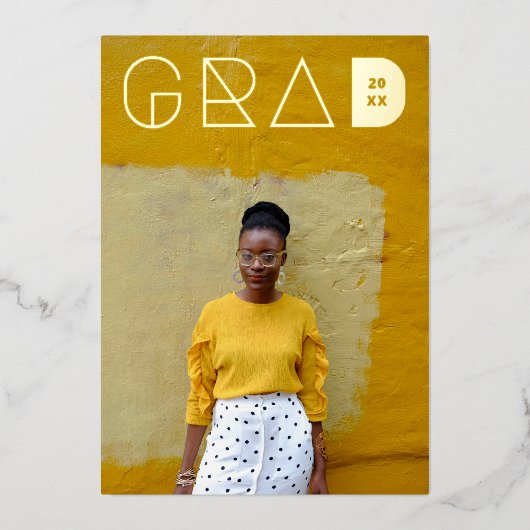 フォトグラモダンード文字金箔卒業 箔招待状 (正面)