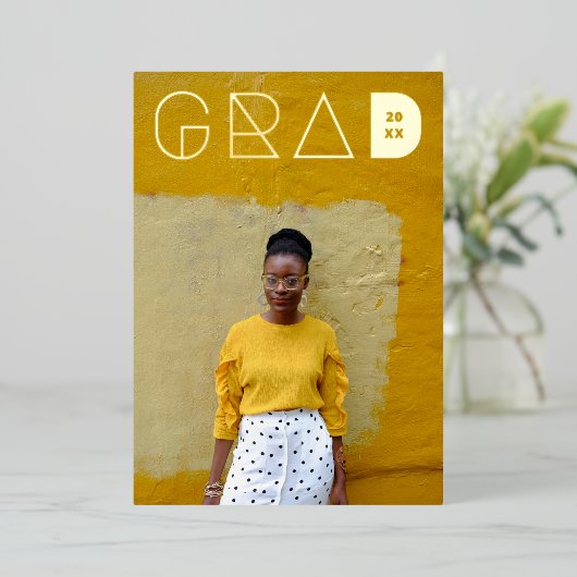 フォトグラモダンード文字金箔卒業 箔招待状 (立ち正面)