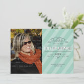 フォトグラードアナウンスメント斜ストライプめのミントグリーン 案内状 (スタンド正面)