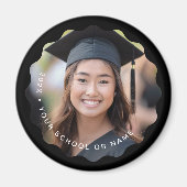 フォトグラードイヤー名学校の卒業式ウェーブブラック マグネット (正面)