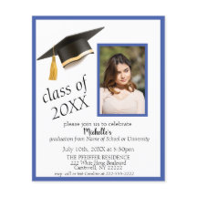 フォトグラードキャップ卒業パーティー招待状イン青