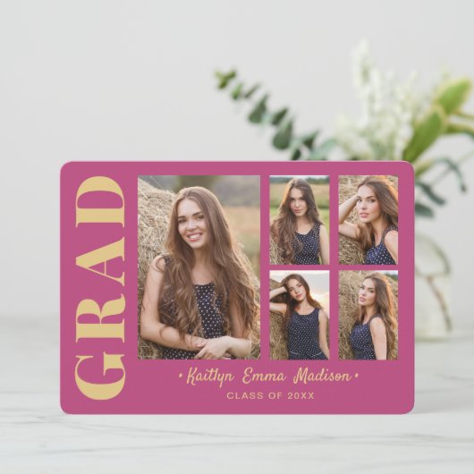 フォトグラードコラージュモダンスクリプトピンクと金ゴールド 案内状 (スタンド正面)