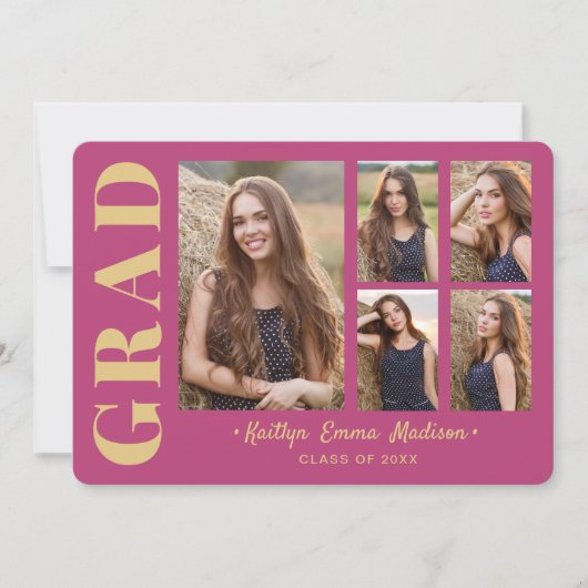 フォトグラードコラージュモダンスクリプトピンクと金ゴールド 案内状 (正面)