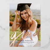 フォトグラード手書きスクリプト卒業フォイル 箔招待状 (正面)