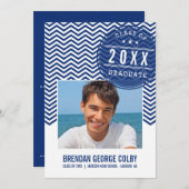 フォトグラード招待状はっきりしたシボ王室のロンネイビーブルー 招待状 (正面/裏面)